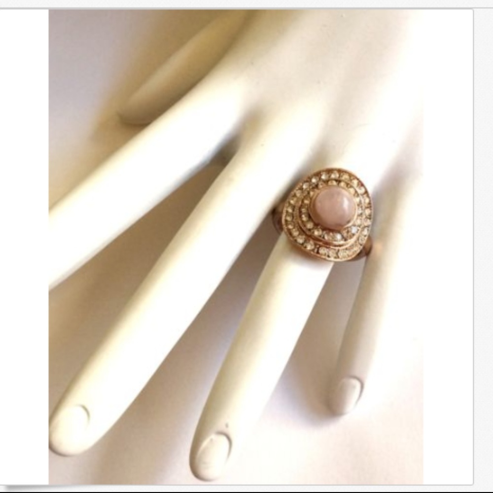 SOLD! Rose Gold Art Deco Cocktail Ring Pink Size 9 - Picture 3 of 8